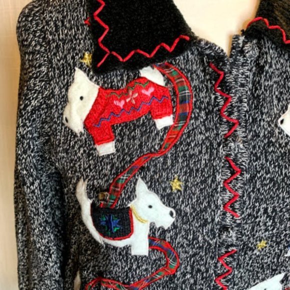 Vintage Dog Christmas Holiday Sweater Cardigan - S - Picture 4 of 7
